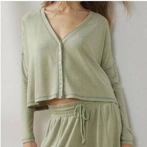 Urban Outfitters Large Top Out From Under BouncePlush Chloe Button-Up Sage NWT